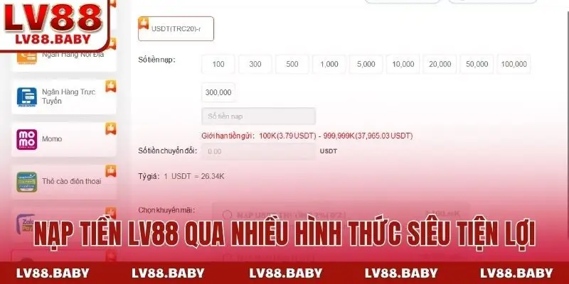 Nạp tiền LV88 qua nhiều hình thức siêu tiện lợi